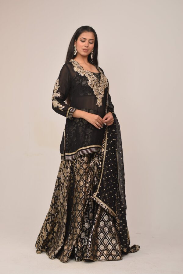 Sleek Black Intricate Garara Set
