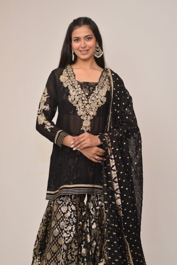 Sleek Black Intricate Garara Set
