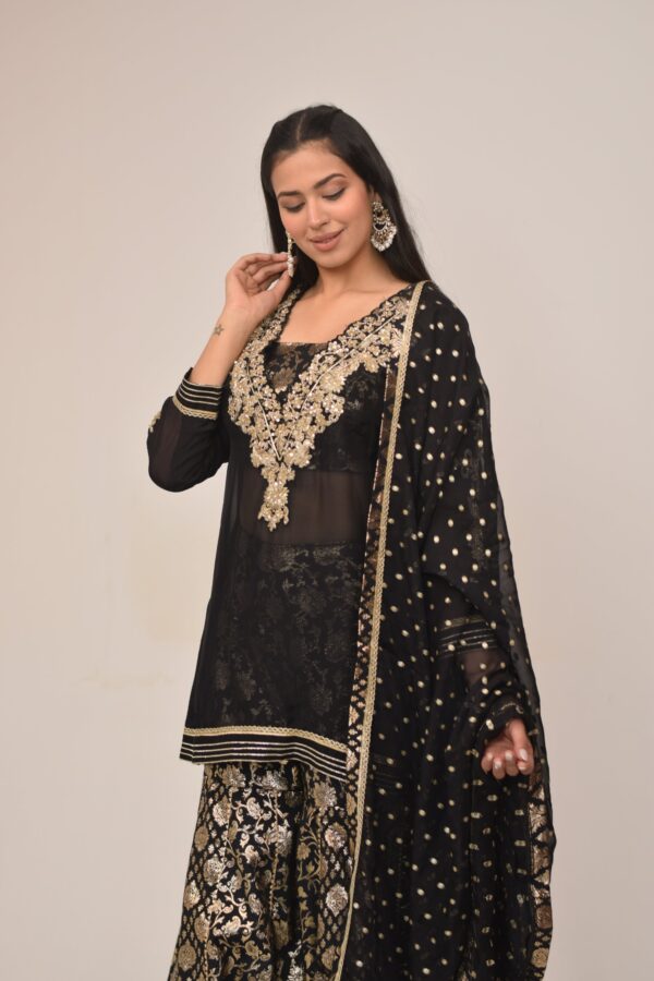 Sleek Black Intricate Garara Set