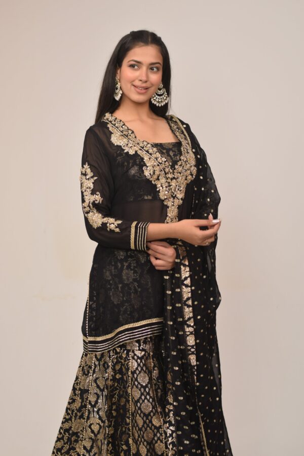 Sleek Black Intricate Garara Set