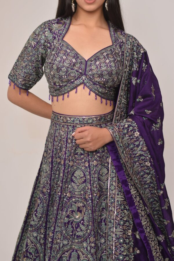 Royal Purple Heavy Embroidered Bridal Lehenga Set