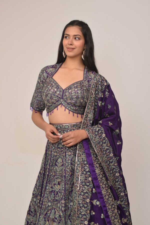 Royal Purple Heavy Embroidered Bridal Lehenga Set