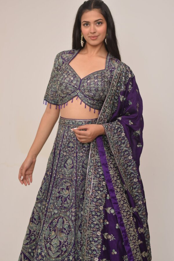 Royal Purple Heavy Embroidered Bridal Lehenga Set