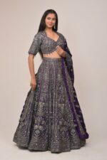 Royal Purple Heavy Embroidered Bridal Lehenga Set