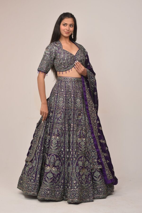 Royal Purple Heavy Embroidered Bridal Lehenga Set