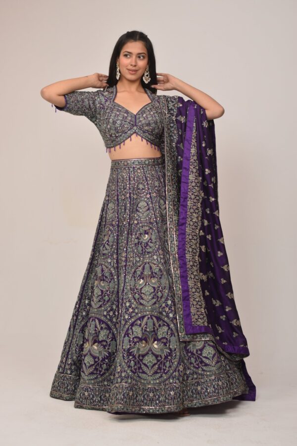 Royal Purple Heavy Embroidered Bridal Lehenga Set