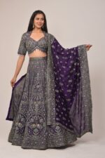 Royal Purple Heavy Embroidered Bridal Lehenga Set