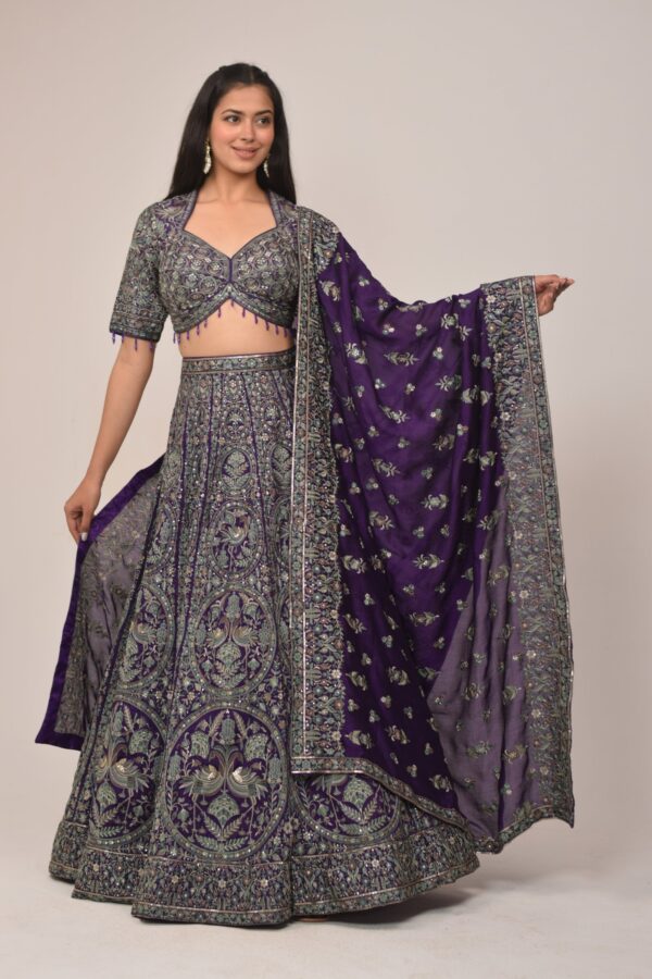 Royal Purple Heavy Embroidered Bridal Lehenga Set