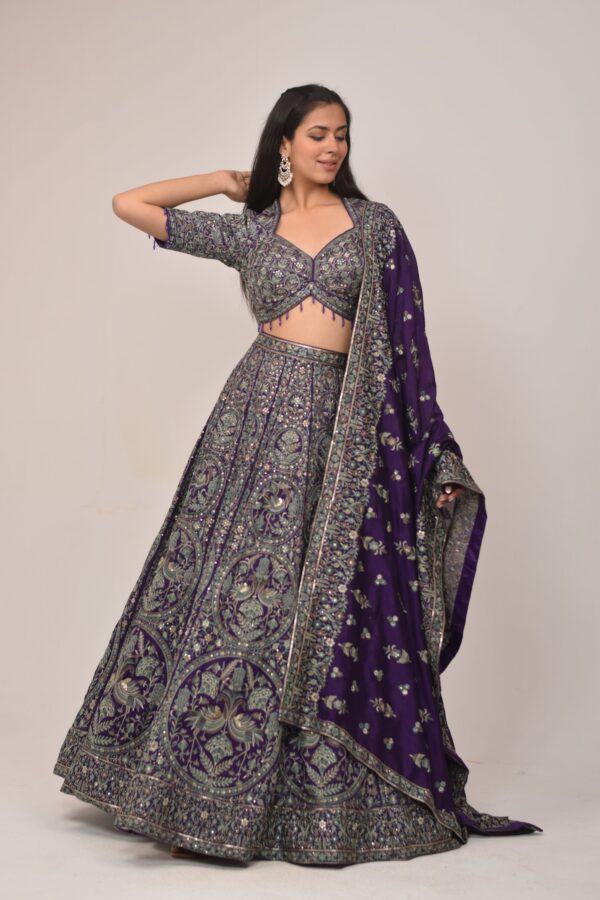 Royal Purple Heavy Embroidered Bridal Lehenga Set
