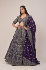 Royal Purple Heavy Embroidered Bridal Lehenga Set