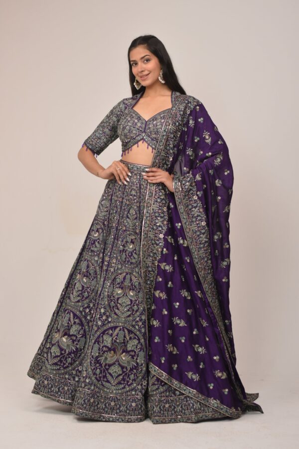 Royal Purple Heavy Embroidered Bridal Lehenga Set