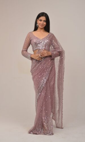Sober Onion Intricate Sequin Saree Set