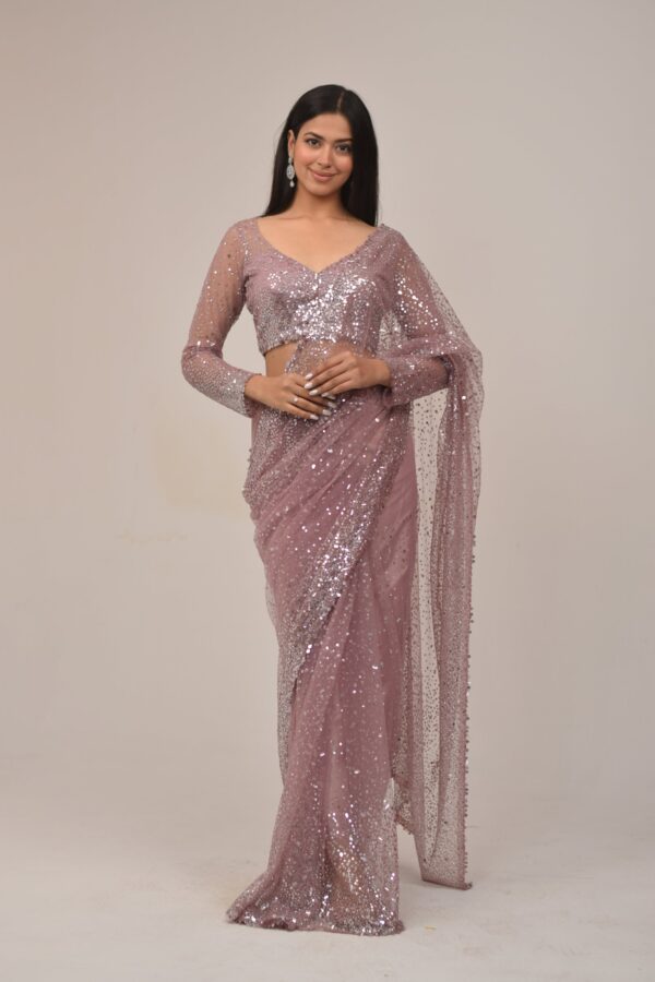 Sober Onion Intricate Sequin Saree Set