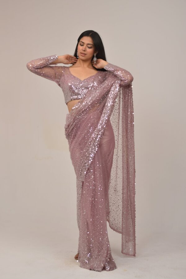 Sober Onion Intricate Sequin Saree Set