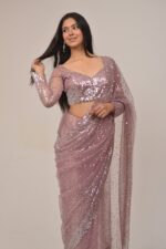 Sober Onion Intricate Sequin Saree Set