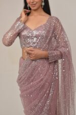 Sober Onion Intricate Sequin Saree Set