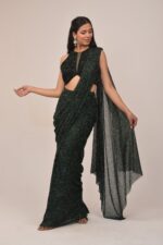 Bottle Green Hater Neck Intricate Drape Set