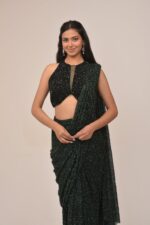 Bottle Green Hater Neck Intricate Drape Set