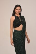 Bottle Green Hater Neck Intricate Drape Set