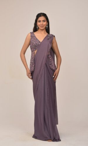 Elegant Mauve Back Long Top Drape Set