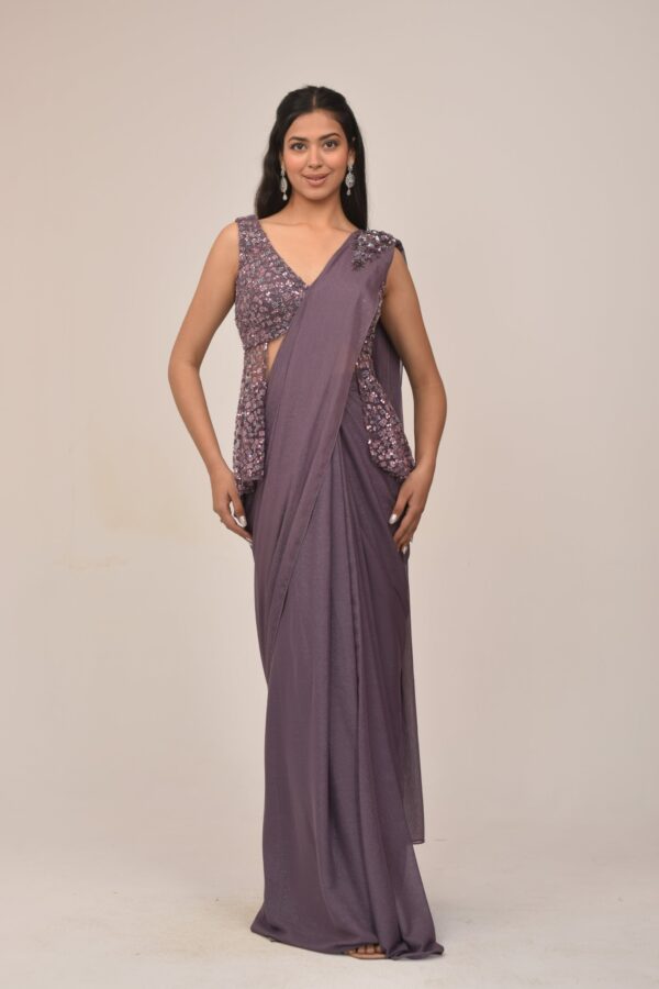 Elegant Mauve Back Long Top Drape Set