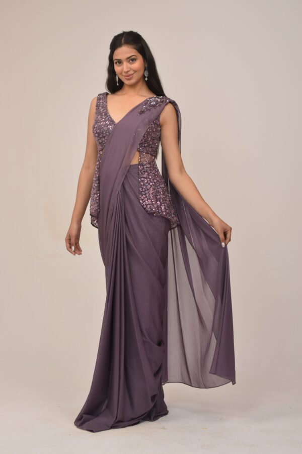 Elegant Mauve Back Long Top Drape Set