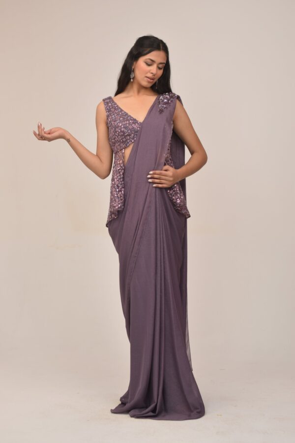 Elegant Mauve Back Long Top Drape Set