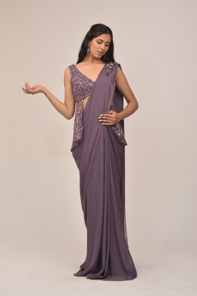 Elegant Mauve Back Long Top Drape Set