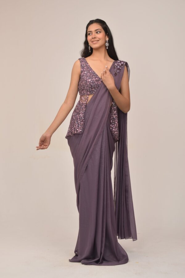 Elegant Mauve Back Long Top Drape Set