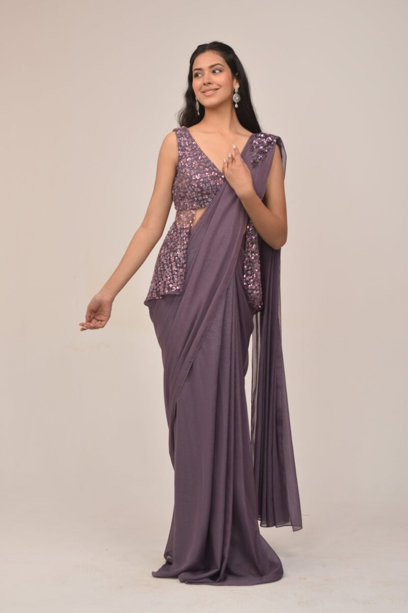 Elegant Mauve Back Long Top Drape Set