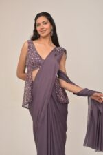 Elegant Mauve Back Long Top Drape Set