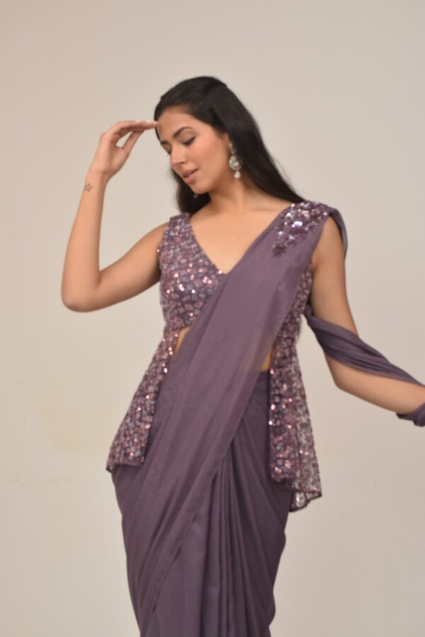 Elegant Mauve Back Long Top Drape Set