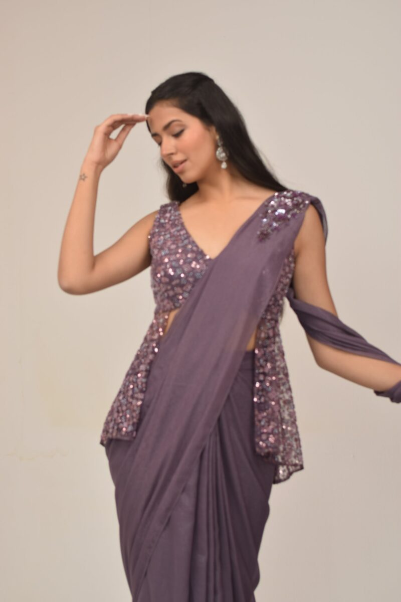 Elegant Mauve Back Long Top Drape Set