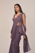 Elegant Mauve Back Long Top Drape Set