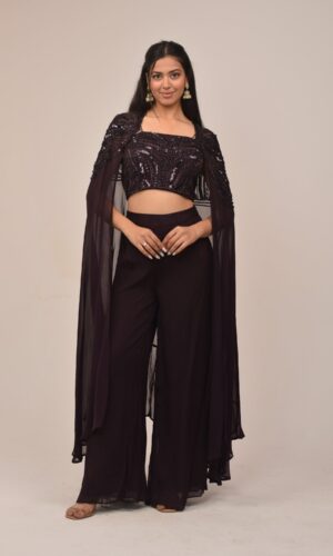 Midnight Purple Cape Set with Embellished Corset