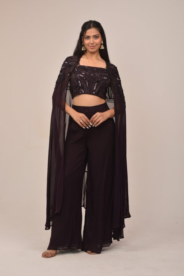 Midnight Purple Cape Set with Embellished Corset