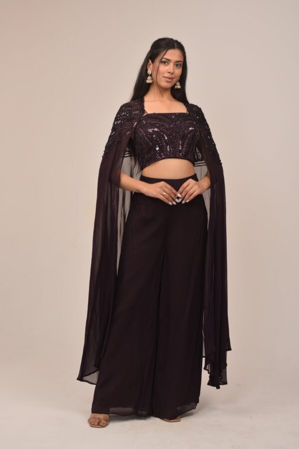 Midnight Purple Cape Set with Embellished Corset