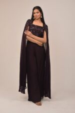 Midnight Purple Cape Set with Embellished Corset