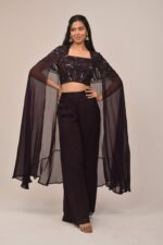 Midnight Purple Cape Set with Embellished Corset