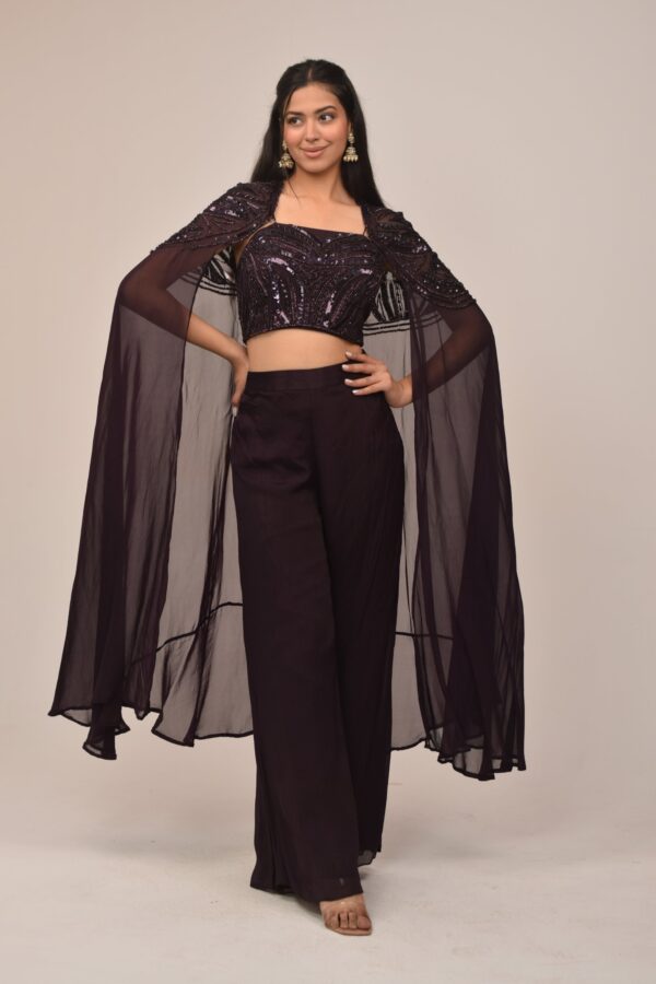 Midnight Purple Cape Set with Embellished Corset