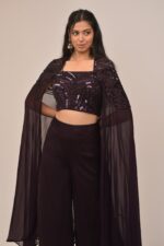 Midnight Purple Cape Set with Embellished Corset