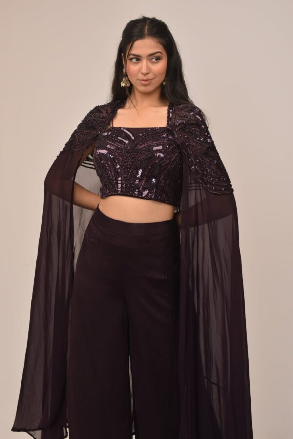 Midnight Purple Cape Set with Embellished Corset