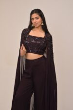 Midnight Purple Cape Set with Embellished Corset