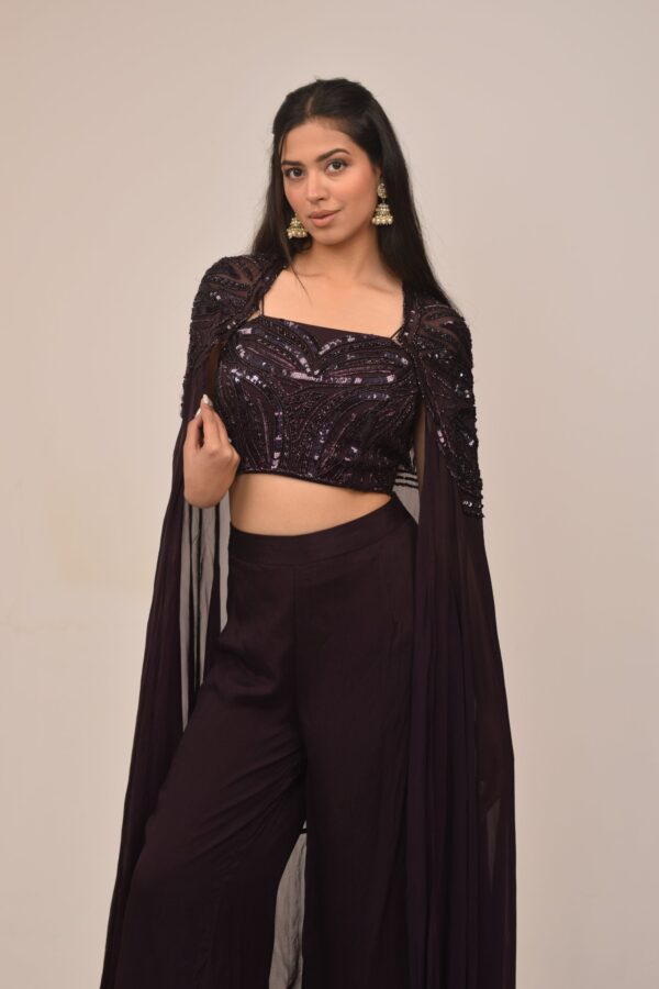 Midnight Purple Cape Set with Embellished Corset