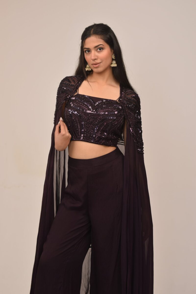 Midnight Purple Cape Set with Embellished Corset