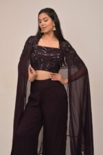 Midnight Purple Cape Set with Embellished Corset