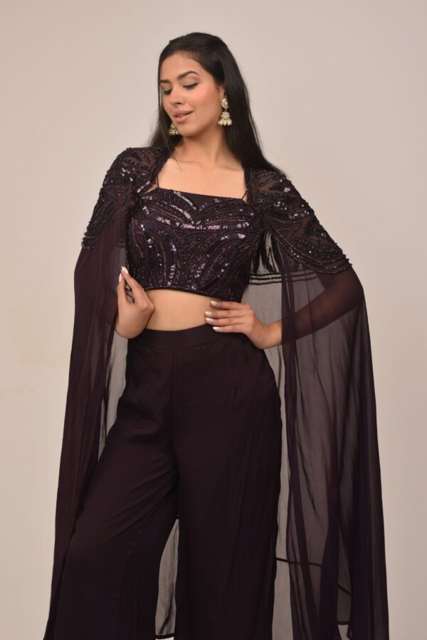 Midnight Purple Cape Set with Embellished Corset