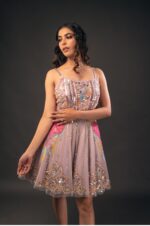 Soft Lilac Scoop Neck Dress with 3D Flowers and Glass Cut Beads