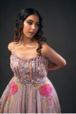 Soft Lilac Scoop Neck Dress with 3D Flowers and Glass Cut Beads
