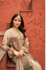Elegant Cream Beige Pakistani Suit with Sleek Digital Prints Golden Highlights & Odhani  Dupatta
